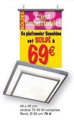 Promotions Ce plafonnier Sunshine - Produit maison - BricoPlanit - Valide de 01/07/2010 à 20/07/2010 chez BricoPlanit