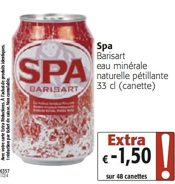 Promoties Barisart eau minérale naturelle pétillante - Spa - Geldig van 07/07/2010 tot 20/07/2010 bij Colruyt