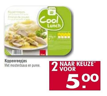 Promoties Kippenreepjes met mosterdsaus en puree - Huismerk - O'Cool  - Geldig van 13/07/2010 tot 24/07/2010 bij O'Cool
