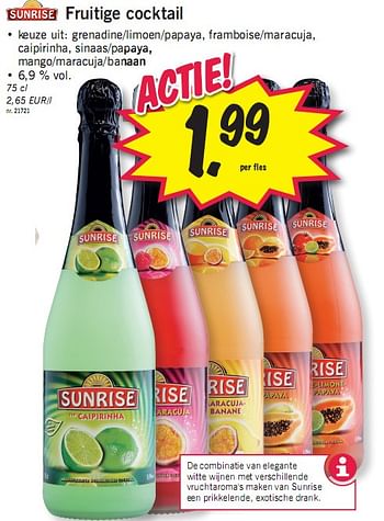 Promoties Fruitige cocktail - Sunrise - Geldig van 02/08/2010 tot 07/08/2010 bij Lidl