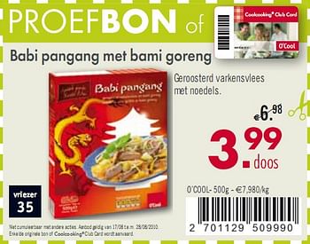 Promoties Babi pangang met bami goreng - Huismerk - O'Cool  - Geldig van 17/08/2010 tot 28/08/2010 bij O'Cool