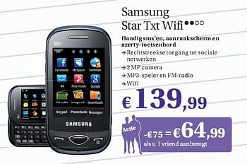 Promoties Samsung star txt wifi - Samsung - Geldig van 24/08/2010 tot 09/09/2010 bij Belgacom