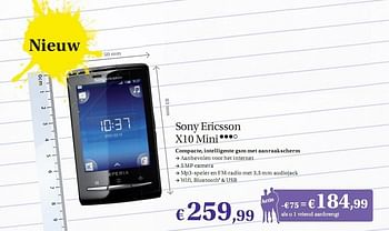 Promoties Sony ericsson x10 mini - Sony Ericsson - Geldig van 24/08/2010 tot 09/09/2010 bij Belgacom