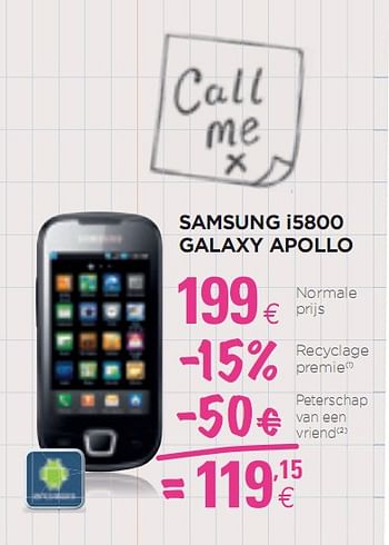 Promoties Galaxy apollo - Samsung - Geldig van 25/08/2010 tot 15/09/2010 bij ALLO Telecom