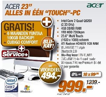 Promoties Alles in een touch pc 23 - Acer - Geldig van 29/08/2010 tot 30/09/2010 bij Auva