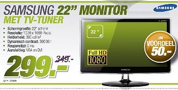 Promoties Monitor 22 inch met tv-tuner - Samsung - Geldig van 29/08/2010 tot 30/09/2010 bij Auva