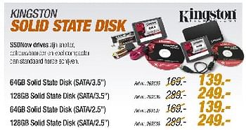 Promotions Solid state disk  - Kingston - Valide de 29/08/2010 à 30/09/2010 chez Auva