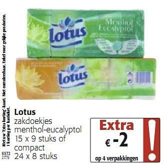 beproeving Besnoeiing Saga Lotus Zakdoekjes menthol-eucalyptol - Promotie bij Colruyt