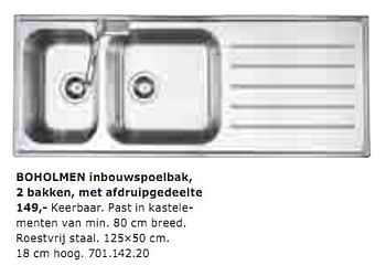 Verplaatsbaar Dicht begrijpen Huismerk - Ikea Boholmen inbouwspoelbak, 2 bakken, met afdruipgedeelte -  Promotie bij Ikea