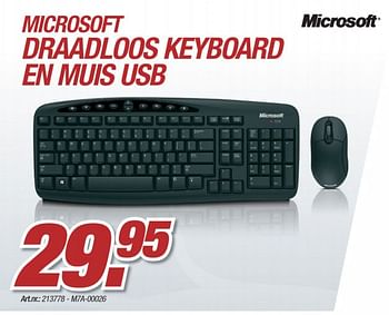 Promotions Draadloos keyboard en muis usb - Microsoft - Valide de 11/10/2010 à 30/10/2010 chez Auva