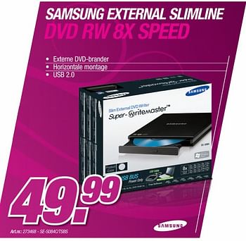 Promoties External slimline dvd rw 8x speed - Samsung - Geldig van 11/10/2010 tot 30/10/2010 bij Auva