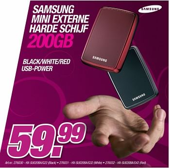 Promoties Mini externe harde schijf 200gb - Samsung - Geldig van 11/10/2010 tot 30/10/2010 bij Auva
