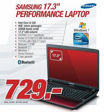 Promotions Performance laptop - Samsung - Valide de 08/11/2010 à 04/12/2010 chez Auva