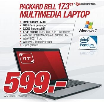 Promotions Multimedia laptop - Intel - Valide de 08/11/2010 à 04/12/2010 chez Auva