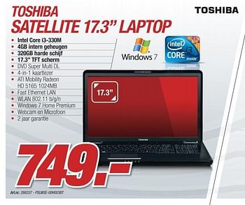 Promoties Satellite 17.3 laptop - Toshiba - Geldig van 08/11/2010 tot 04/12/2010 bij Auva
