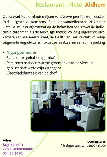 Promoties Restaurant - hotel aldhem - Huismerk - Dinner4You - Geldig van 17/11/2010 tot 30/12/2010 bij Dinner4You