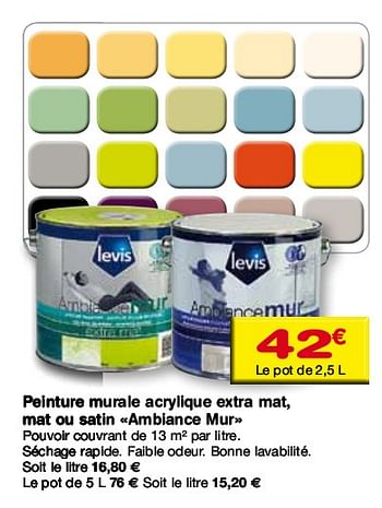 Promotions Peinture murale acrylique extra mat - Levis - Valide de 17/11/2010 à 06/12/2010 chez BricoPlanit