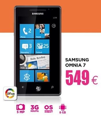 Promoties Samsung omnia 7 - Samsung - Geldig van 24/11/2010 tot 15/12/2010 bij ALLO Telecom