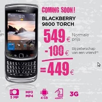 Promoties Blackberry 9800 torch - Blackberry - Geldig van 24/11/2010 tot 15/12/2010 bij ALLO Telecom