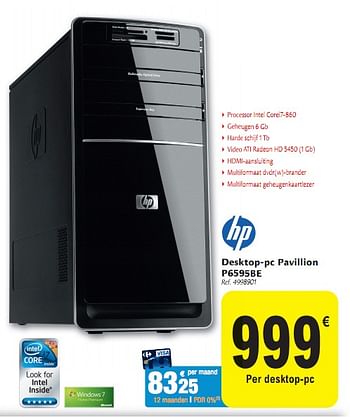 Promoties Desktop-pc pavillion  - HP - Geldig van 01/12/2010 tot 11/12/2010 bij Carrefour