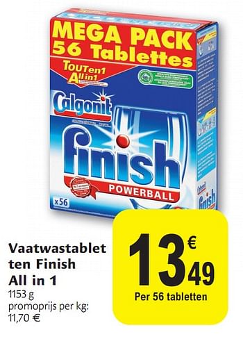 Promoties Vaatwastablet ten finish all in 1 - Finish - Geldig van 01/12/2010 tot 11/12/2010 bij Carrefour