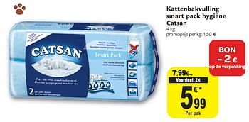 Promotions Kattenbakvulling smart pack hygiëne - Catsan - Valide de 01/12/2010 à 11/12/2010 chez Carrefour