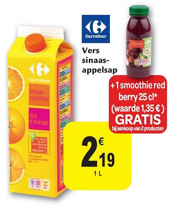 Promoties Vers sinaasappelsap - Huismerk - Carrefour  - Geldig van 01/12/2010 tot 11/12/2010 bij Carrefour