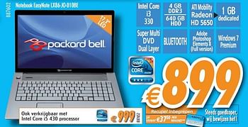 Promoties Notebook easynote  - Packard Bell - Geldig van 01/12/2010 tot 31/12/2010 bij Krefel