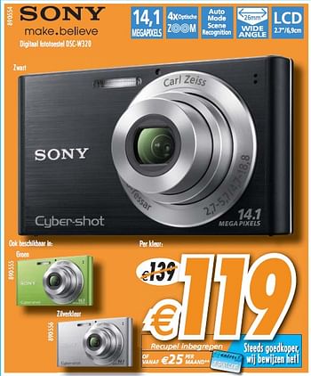 Promoties Digitaal fototoestel  - Sony - Geldig van 01/12/2010 tot 31/12/2010 bij Krefel