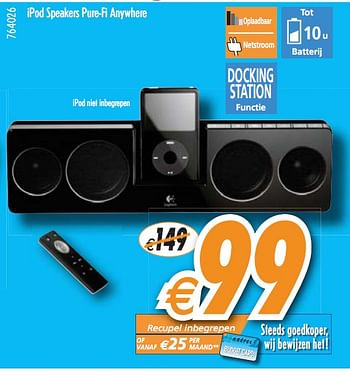 Promoties Ipod speakers pure-fi anywhere - Logitech - Geldig van 01/12/2010 tot 31/12/2010 bij Krefel