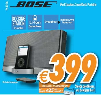 Promoties Ipod speakers sounddock portable - Bose - Geldig van 01/12/2010 tot 31/12/2010 bij Krefel