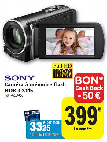 Promotions Caméra à mémoire flash HDR-CX115 - Sony - Valide de 01/12/2010 à 11/12/2010 chez Carrefour