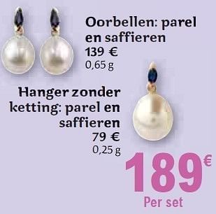 Promotions Oorbellen: parel en saffieren - Produit maison - Carrefour  - Valide de 01/12/2010 à 31/12/2010 chez Carrefour