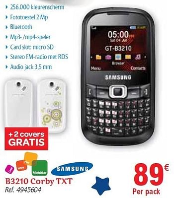 Promoties Samsung b3210 corby txt - Samsung - Geldig van 01/12/2010 tot 31/12/2010 bij Carrefour