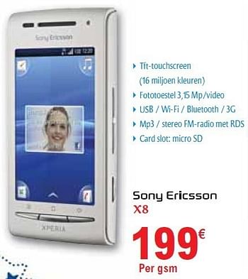Promoties Sony ericsson x8 - Sony Ericsson - Geldig van 01/12/2010 tot 31/12/2010 bij Carrefour