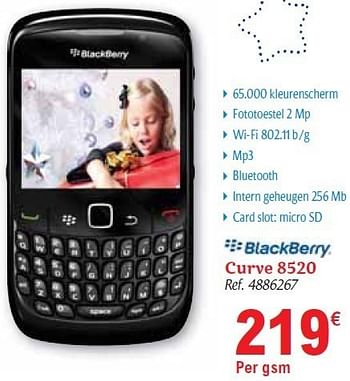 Promoties Blackberry curve 8520 - Blackberry - Geldig van 01/12/2010 tot 31/12/2010 bij Carrefour