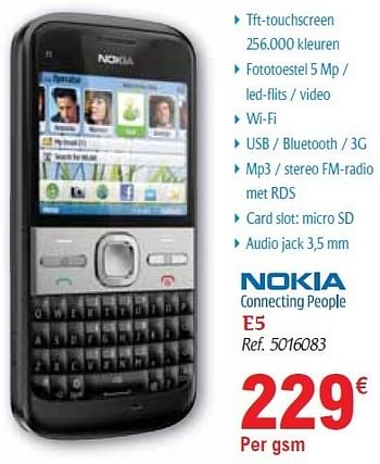 Promoties Nokia e5 - Nokia - Geldig van 01/12/2010 tot 31/12/2010 bij Carrefour