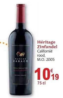 Promoties Héritage zinfandel - Rode wijnen - Geldig van 01/12/2010 tot 31/12/2010 bij Carrefour