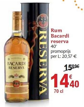 Promoties Rum bacardi reserva - Bacardi - Geldig van 01/12/2010 tot 31/12/2010 bij Carrefour