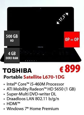 Promoties Portable  - Toshiba - Geldig van 06/12/2010 tot 31/12/2010 bij Biass