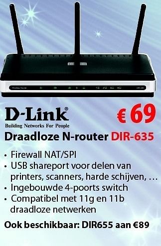Promotions Draadloze n-router  - D-Link - Valide de 06/12/2010 à 31/12/2010 chez Biass