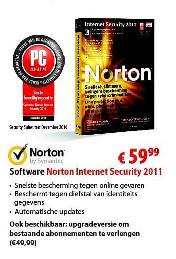 Promoties Software norton internet security 2011 - Norton - Geldig van 06/12/2010 tot 31/12/2010 bij Biass