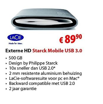 Promoties Externe hd starck mobile usb 3.0 - Lacie - Geldig van 06/12/2010 tot 31/12/2010 bij Biass