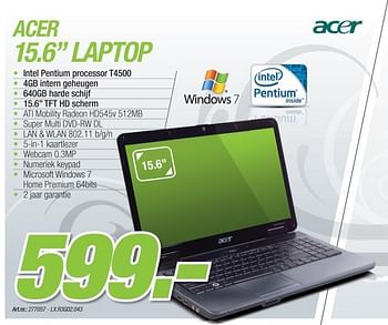 Promotions Laptop - Acer - Valide de 06/12/2010 à 04/01/2011 chez Auva
