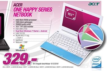 Promotions One happy series netbook - Acer - Valide de 06/12/2010 à 04/01/2011 chez Auva