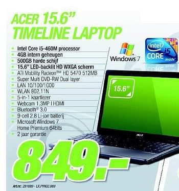 Promotions Timeline laptop - Acer - Valide de 06/12/2010 à 04/01/2011 chez Aksioma