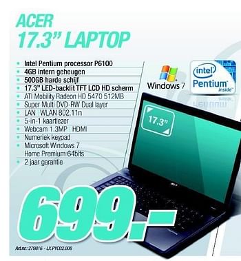Promoties Laptop - Acer - Geldig van 06/12/2010 tot 04/01/2011 bij Aksioma