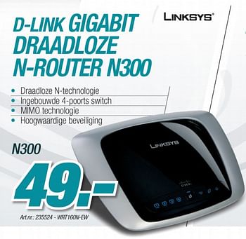 Promoties Gigabit draadloze n-router - Linksys - Geldig van 06/12/2010 tot 04/01/2011 bij Auva