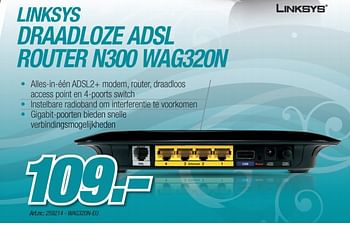 Promoties Draadloze adsl router - Linksys - Geldig van 06/12/2010 tot 04/01/2011 bij Auva