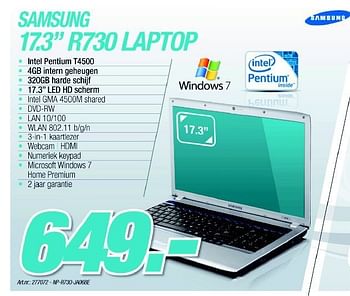 Promoties Laptop - Samsung - Geldig van 06/12/2010 tot 04/01/2011 bij CBM ICT Solutions